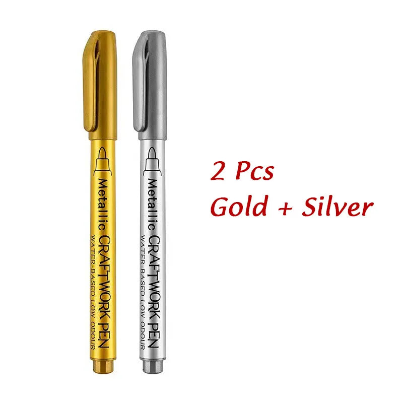 1/2Pcs Brush Metallic Marker Pens Gold Silver Permanent Art Markers Crafts Scrapbooking Painting Stationery School Supplies