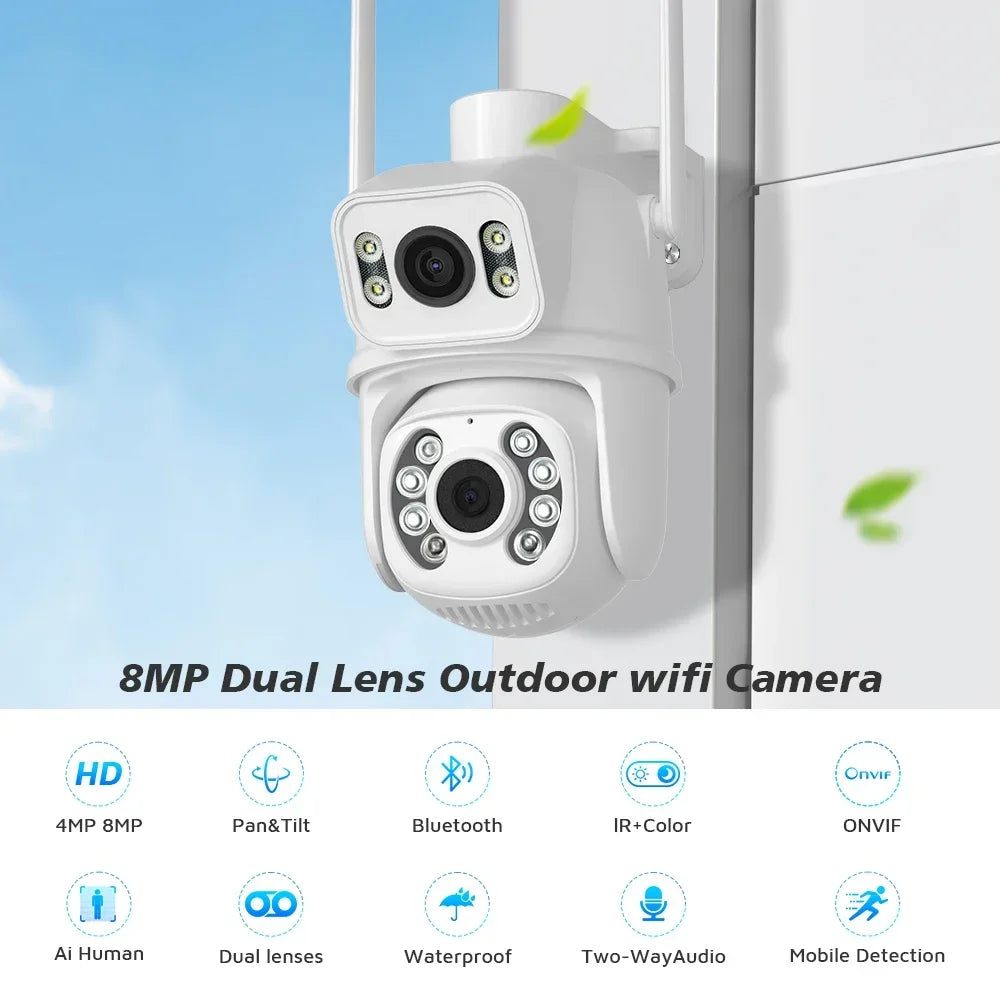 Xiaomi 8MP 4K PTZ Wifi Camera Dual Lens with Dual Screen Human Detect Auto Tracking Wireless Surveillance Camera iCSee