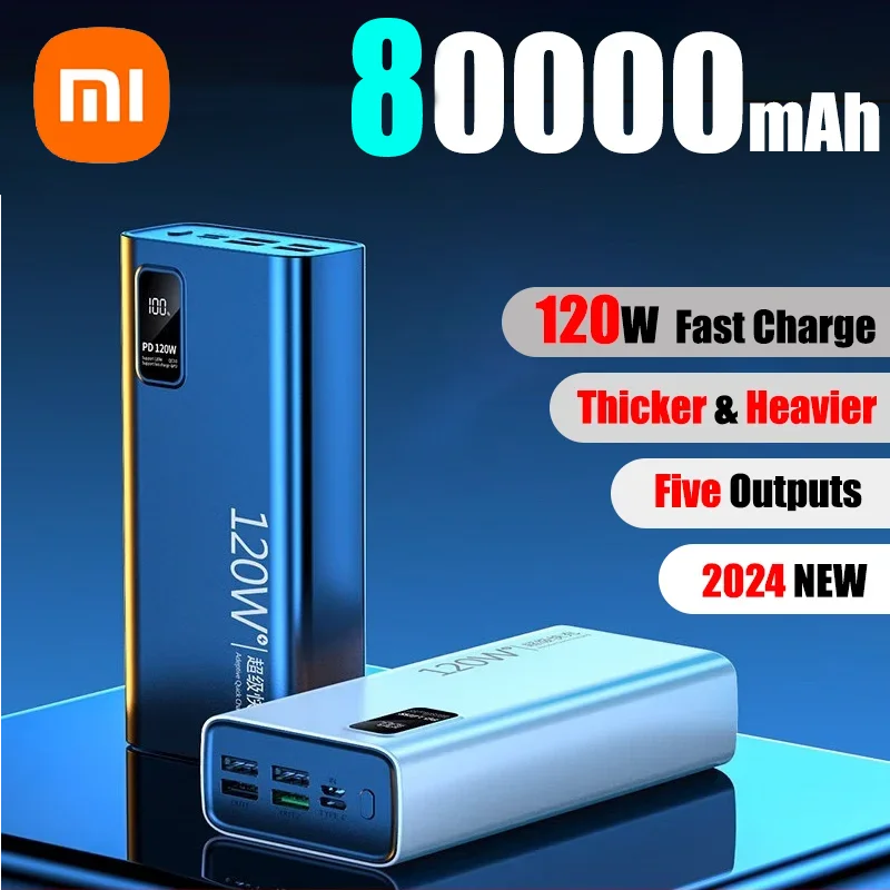 Xiaomi 80000mAh High Capacity Power Bank 120W Fast Charging Powerbank Portable Battery Charger For iPhone Samsung Huawei