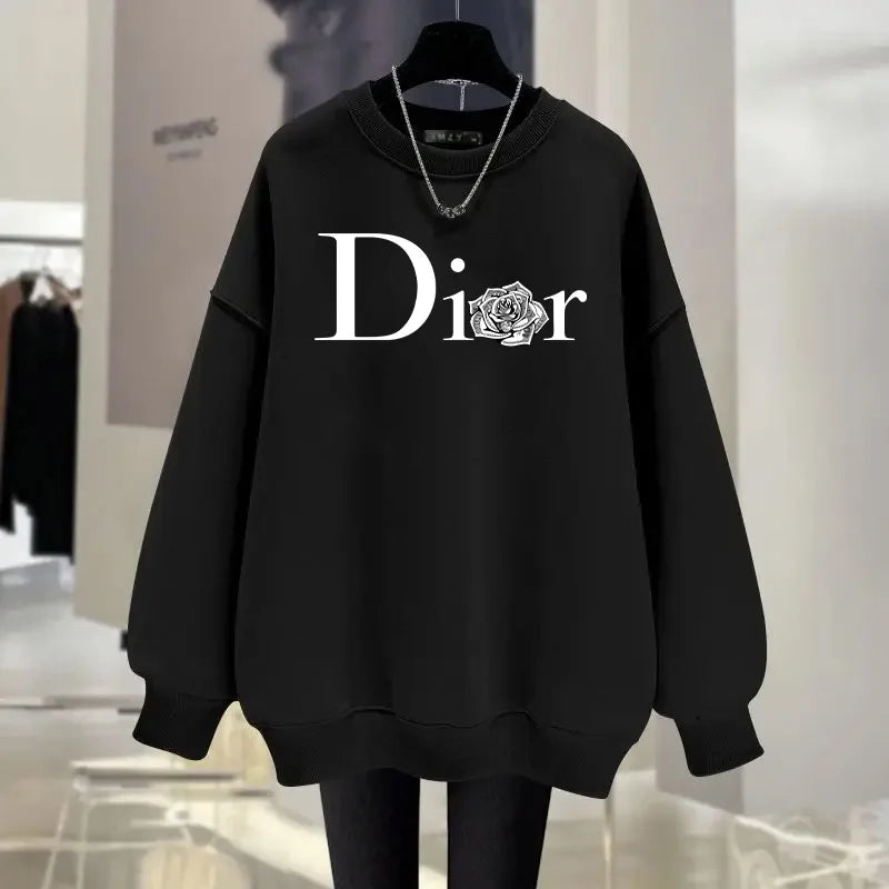 Women's Casual Long-sleeved Hoodie Personal Printed Daily Round Neck Loose Sweatshirts Woman Outdoor Y2K Tracksuit Outerwear