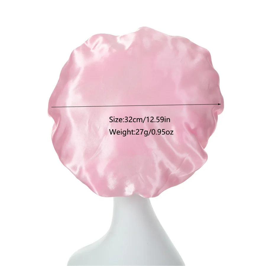 Women Sleeping Caps Bathroom Satin Solid Color Stretch Bonnets Shower Cap Hair Hat for Daily Use and Beauty