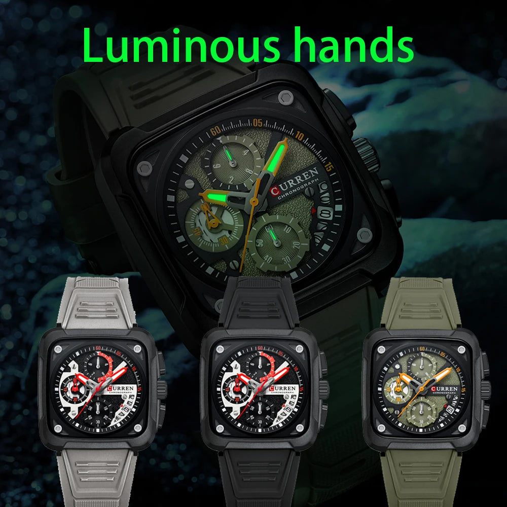 CURREN Top Brand Men's Watches Luxury Square Quartz Wrist Watch Original Waterproof Luminous Chronograph Watch for Men Relogio