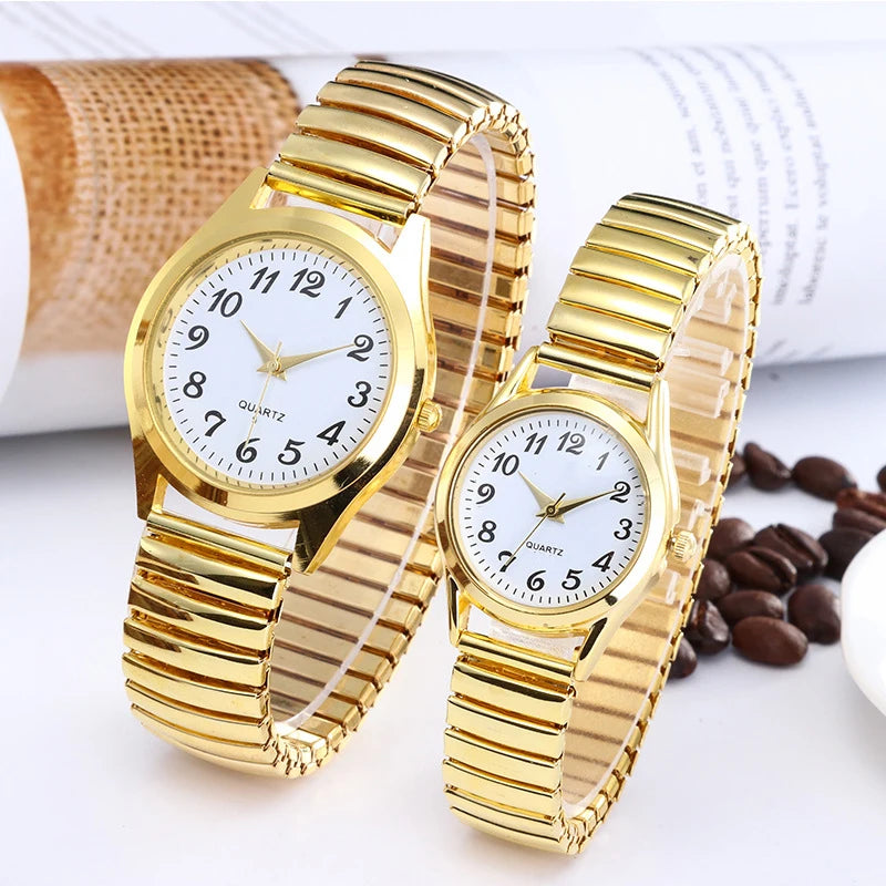 Man Women Couple Wrist Watches Stainless Steel Band Alloy Lovers Business Quartz Movement Wristwatch Elastic Strap Band Watch