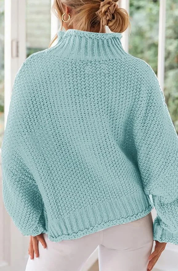 Women's 2024 Turtleneck Batwing Sleeve Loose Oversized Chunky Knitted Pullover Sweater Jumper Tops