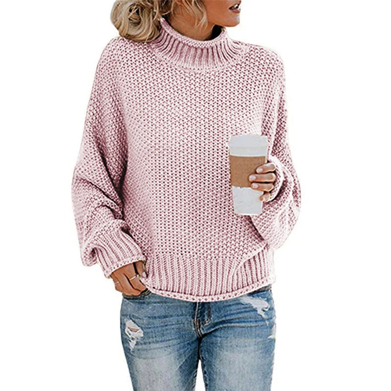 Women's 2024 Turtleneck Batwing Sleeve Loose Oversized Chunky Knitted Pullover Sweater Jumper Tops