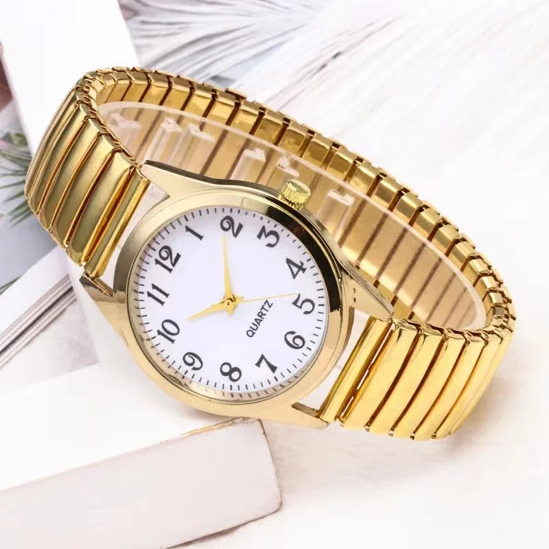 Man Women Couple Wrist Watches Stainless Steel Band Alloy Lovers Business Quartz Movement Wristwatch Elastic Strap Band Watch