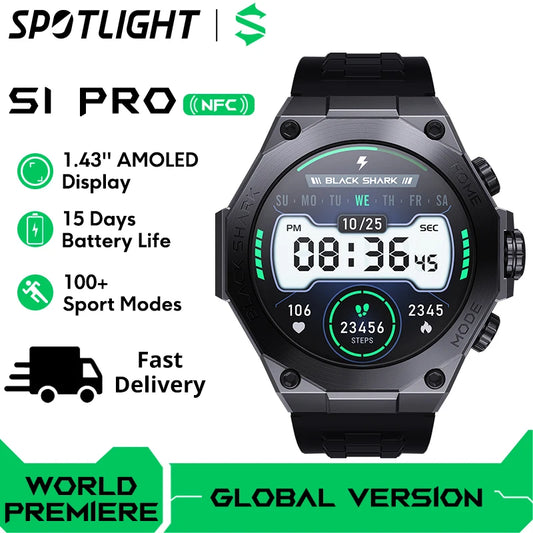 [World Premiere] Global Version Black Shark S1 Pro Smart watch 1.43'' AMOLED Wireless Charging 15 Days Battery Life NFC Chat GPT