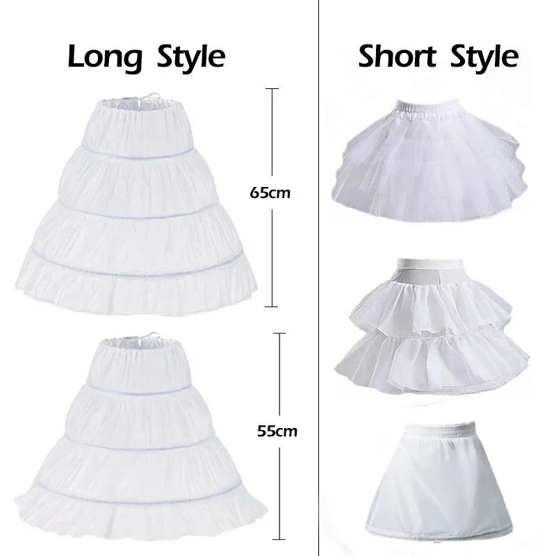 White Children kids Petticoat A-Line 3 Hoops One Layer Flower Girls Crinoline Lace Trim Flower Girl Dress Underskirt