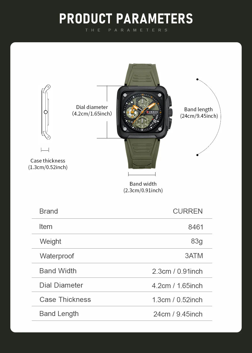 CURREN Top Brand Men's Watches Luxury Square Quartz Wrist Watch Original Waterproof Luminous Chronograph Watch for Men Relogio