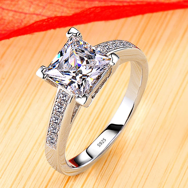 Non-fading 18K Golden Glossy Ring, Classic Couple Engagement Wedding Ring Unisex Silver 925 Jewelry Fashion Accessories