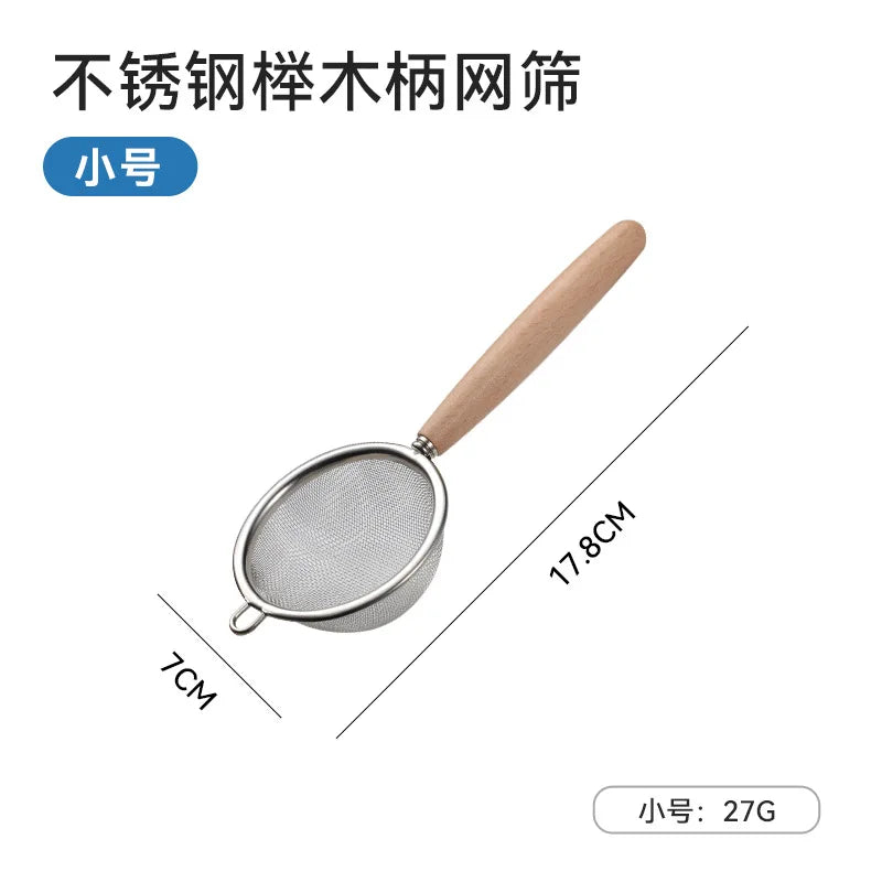 Wooden Handle Stainless Steel Small Colander Fine Mesh Oil Strainer Multi-function Filter Mesh Flour Sifter Kitchen Baking Tools