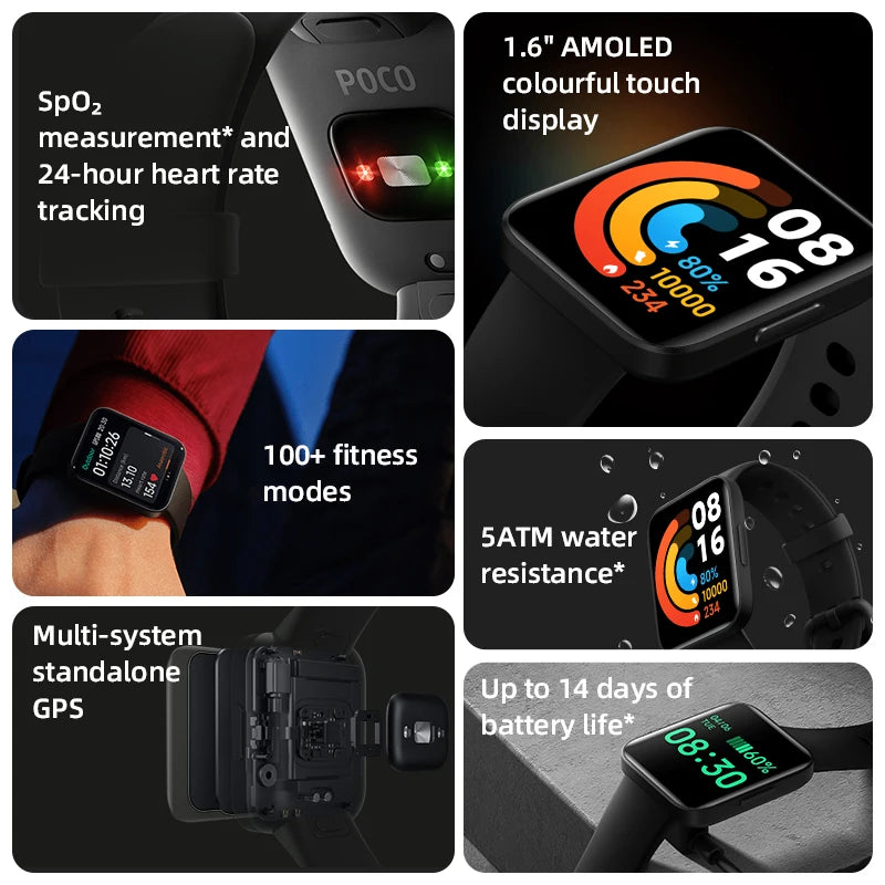 Global Version POCO Watch 1.6'' AMOLED Display 14 Days Battery GPS Always-on Watch Face Blood Oxygen Smartwatch