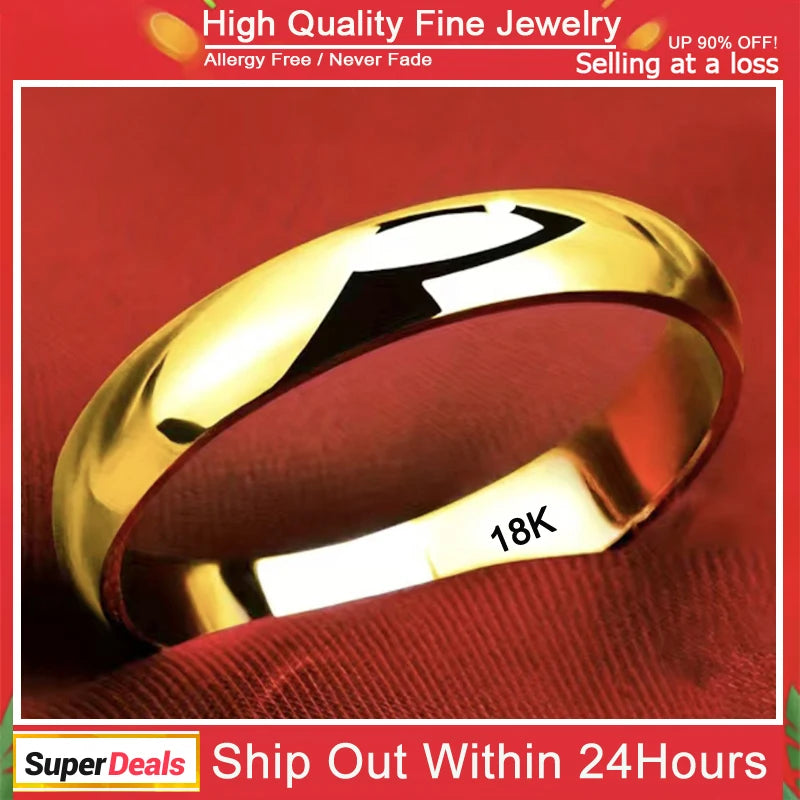 Non-fading 18K Golden Glossy Ring, Classic Couple Engagement Wedding Ring Unisex Silver 925 Jewelry Fashion Accessories