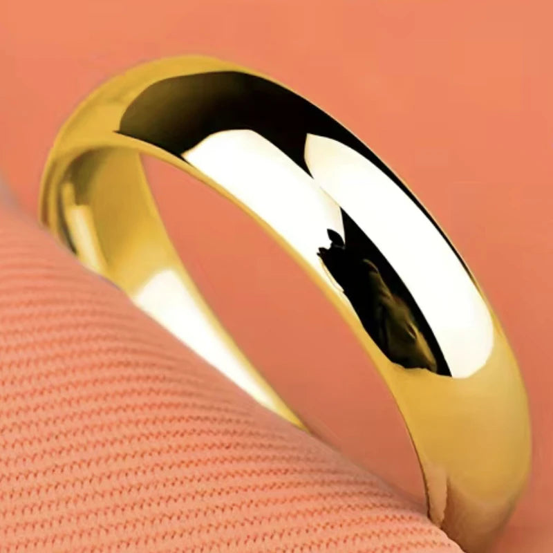 Non-fading 18K Golden Glossy Ring, Classic Couple Engagement Wedding Ring Unisex Silver 925 Jewelry Fashion Accessories