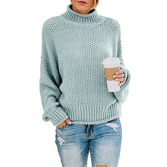 Women's 2024 Turtleneck Batwing Sleeve Loose Oversized Chunky Knitted Pullover Sweater Jumper Tops