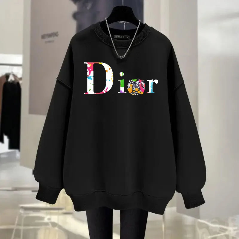 Women's Casual Long-sleeved Hoodie Personal Printed Daily Round Neck Loose Sweatshirts Woman Outdoor Y2K Tracksuit Outerwear