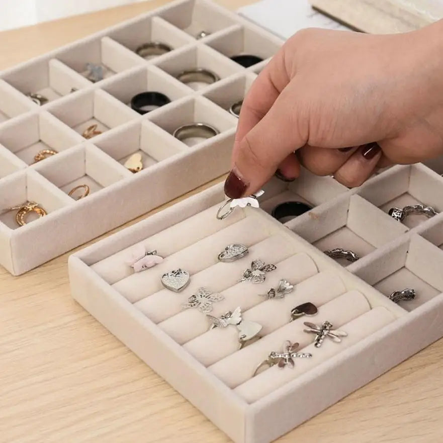 Jewelry Storage Box Earring Ring Necklace Brooch Holder Flannelette Jewelry Display Box Necklace Classification Organizer