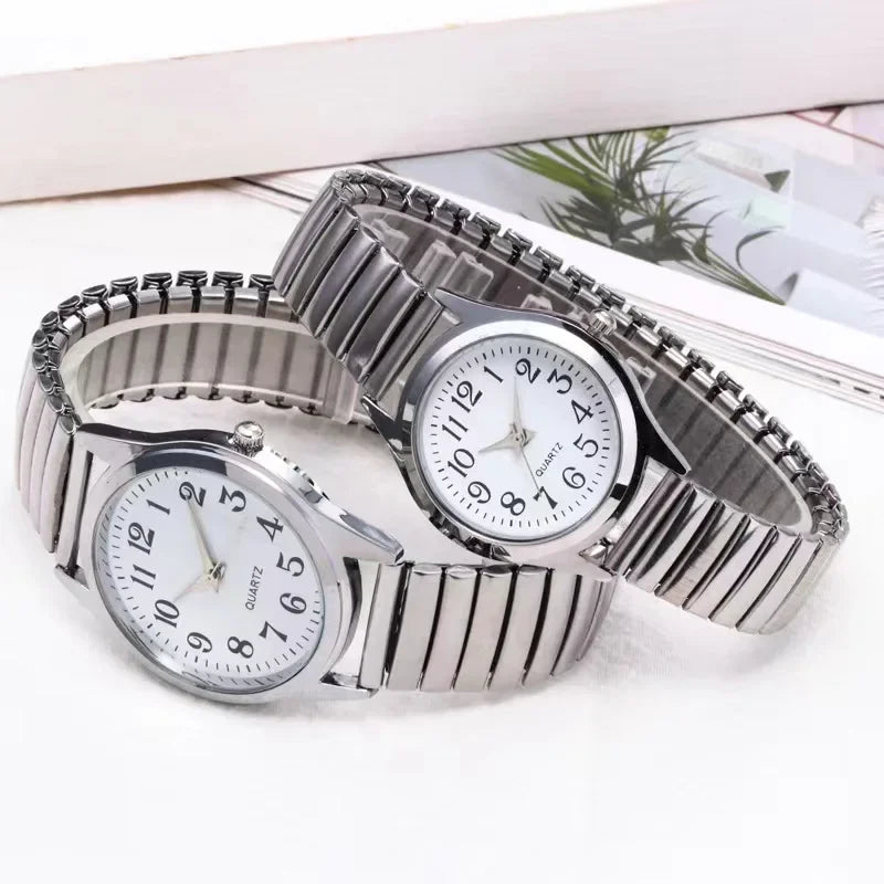 Man Women Couple Wrist Watches Stainless Steel Band Alloy Lovers Business Quartz Movement Wristwatch Elastic Strap Band Watch