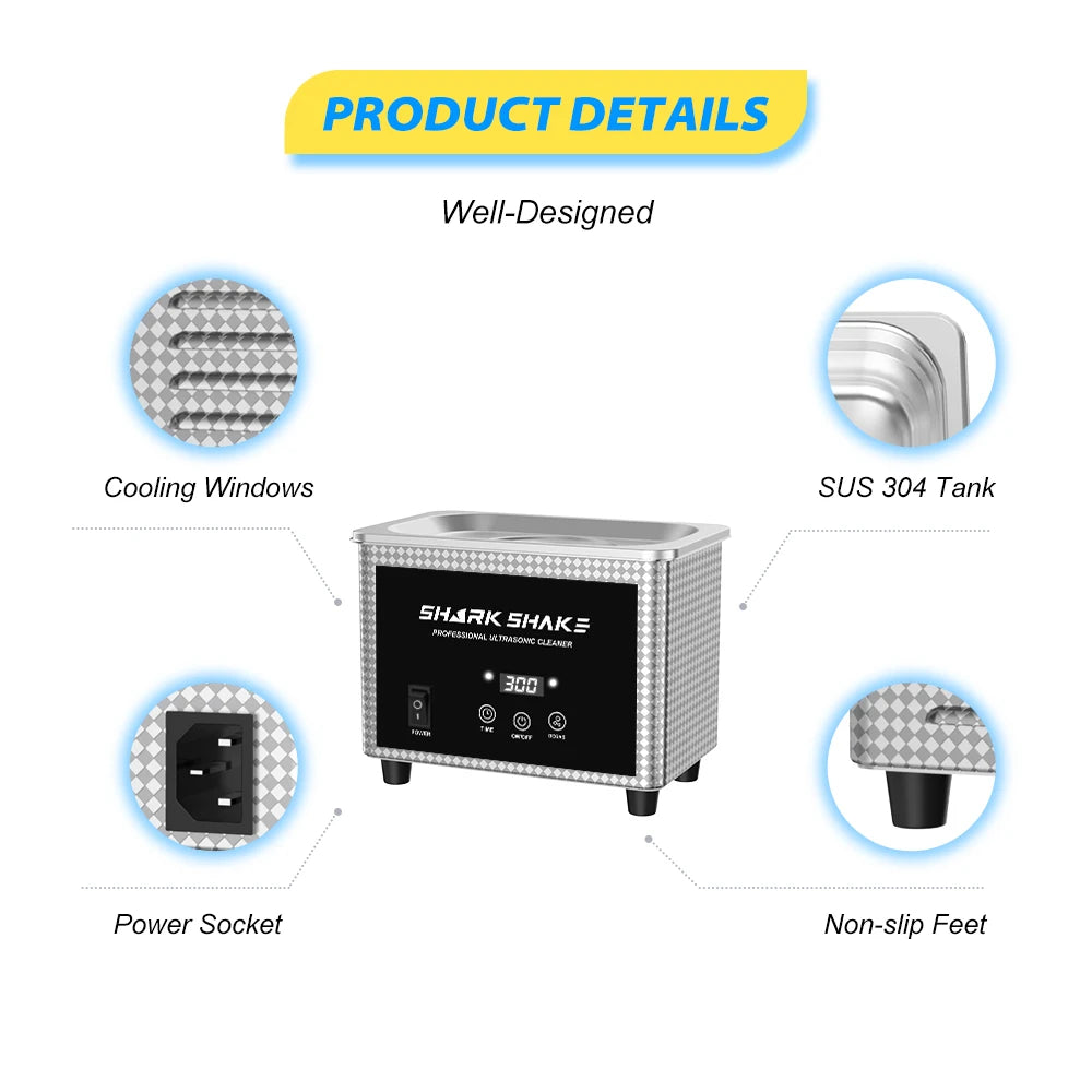 800ml Household Digital Ultrasonic Cleaner 60W Stainless Steel Bath Degas Ultrasound Washing for Watches Jewelry