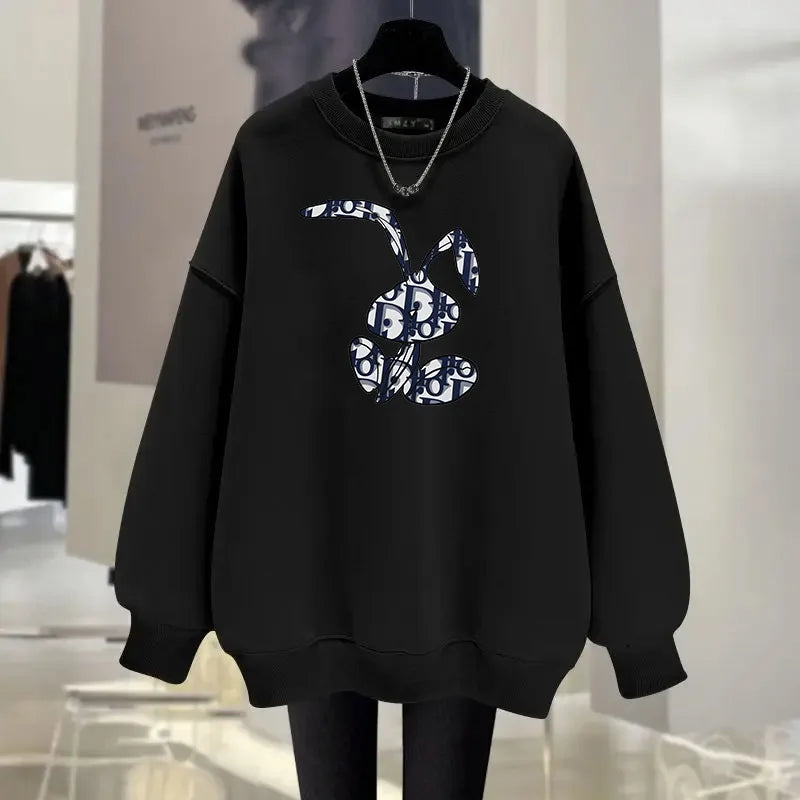 Women's Casual Long-sleeved Hoodie Personal Printed Daily Round Neck Loose Sweatshirts Woman Outdoor Y2K Tracksuit Outerwear