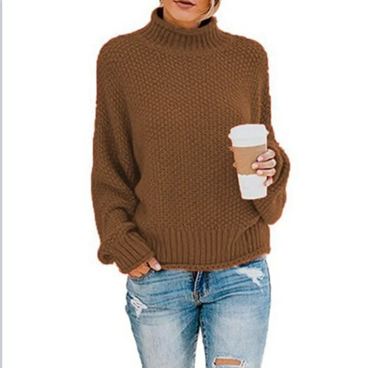 Women's 2024 Turtleneck Batwing Sleeve Loose Oversized Chunky Knitted Pullover Sweater Jumper Tops