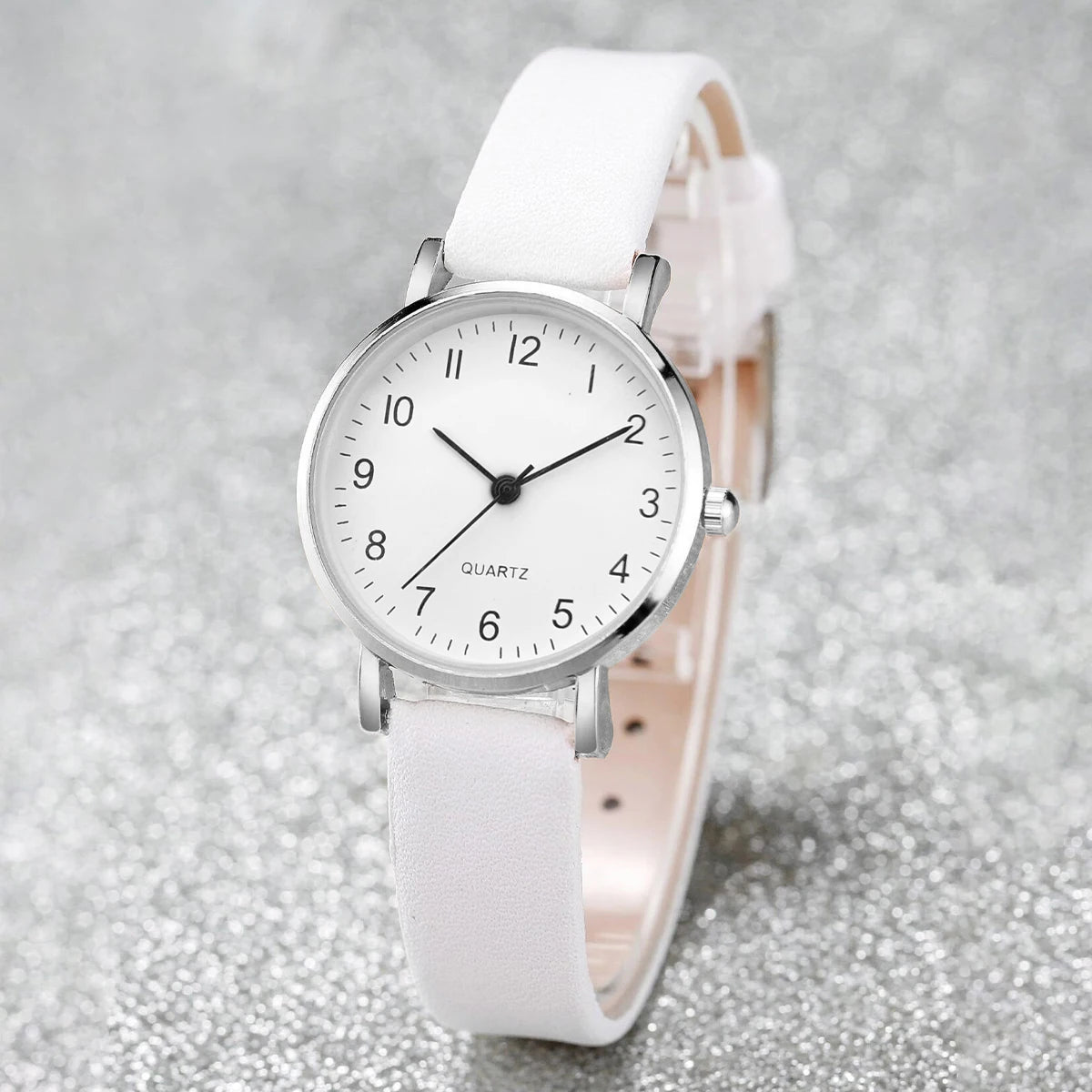 6PCS/Set Fashion Women's Quartz Watch Leather Band Analog Quartz Watches with Diamond Jewelry(Without Box)