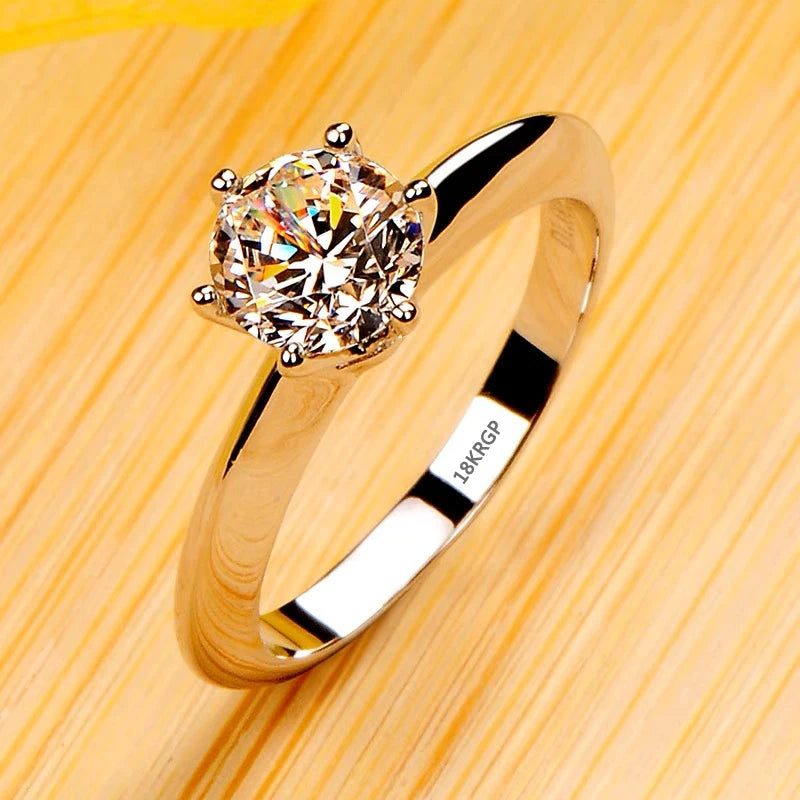 Non-fading 18K Golden Glossy Ring, Classic Couple Engagement Wedding Ring Unisex Silver 925 Jewelry Fashion Accessories