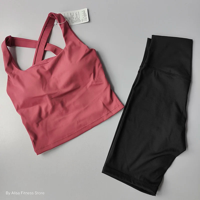 2PCS  Women Yoga Set Workout Sports Bra Set Sportswear Gym Clothing Fitness Long Sleeve Crop Top High Waist Shorts Sports Suits