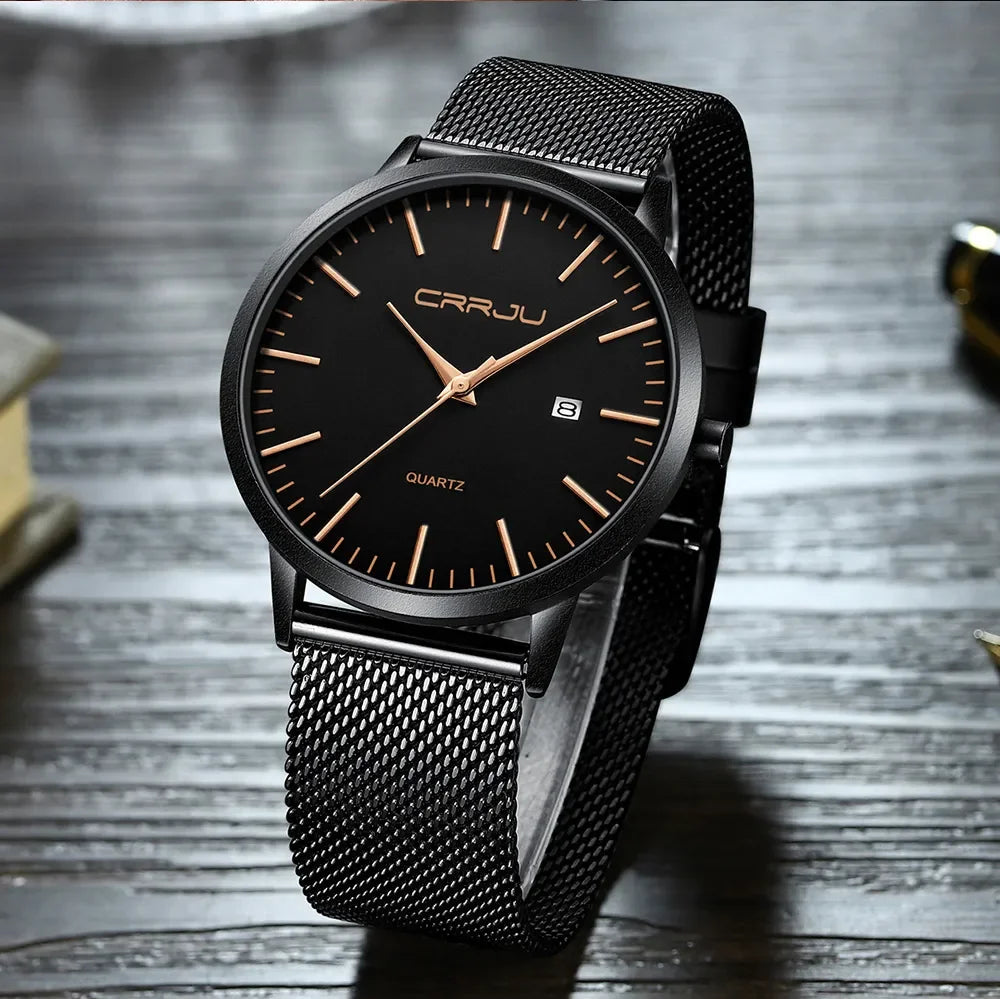 CRRJU Watch for Men, Stainless Steel 40mm with Mesh Strap Mens Watches,Classic Ultra Slim 7mm Men's Wrist Watches Automatic