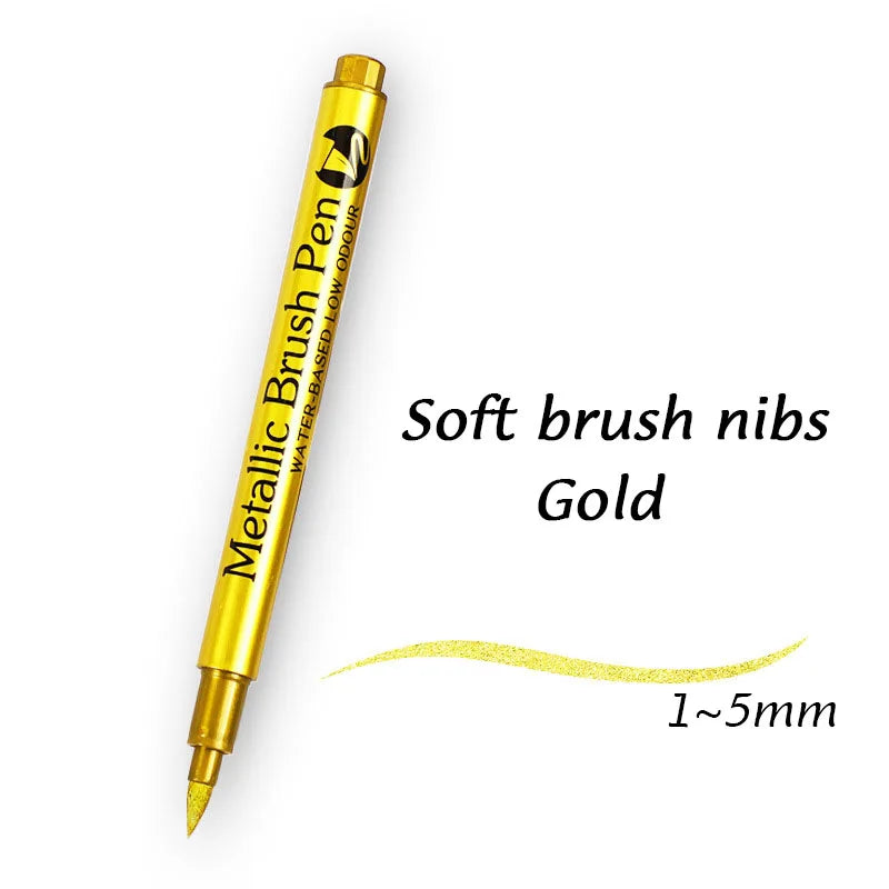 1/2Pcs Brush Metallic Marker Pens Gold Silver Permanent Art Markers Crafts Scrapbooking Painting Stationery School Supplies