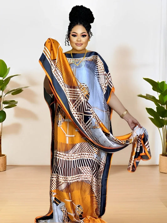 Stunning Africa Patterned Kaftan Dress for Women's Plus Size Ramadan Clothing