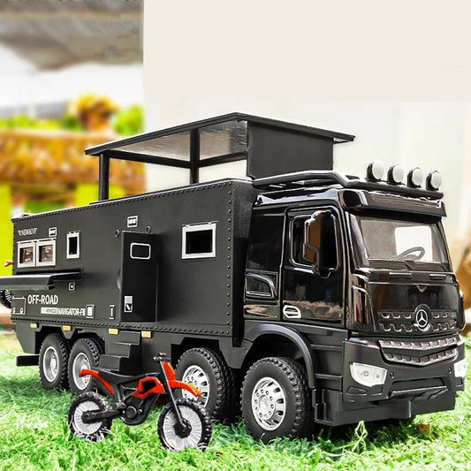 1/28 NOMADISMs Arocs Unimog Alloy Motorhome Touring Car Model Diecast Metal Off-road RV Vehicles Model Sound Light Kids Toy Gift