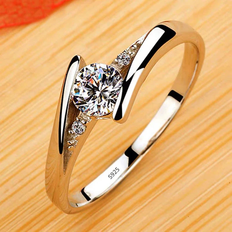 Non-fading 18K Golden Glossy Ring, Classic Couple Engagement Wedding Ring Unisex Silver 925 Jewelry Fashion Accessories