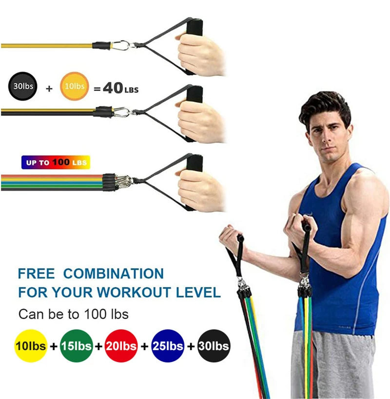 11pcs/Set Pull Rope, Resistance Bands, Portable Fitness Equipment, Ankle Strap, Chest Expander, Elastic Exercise Band