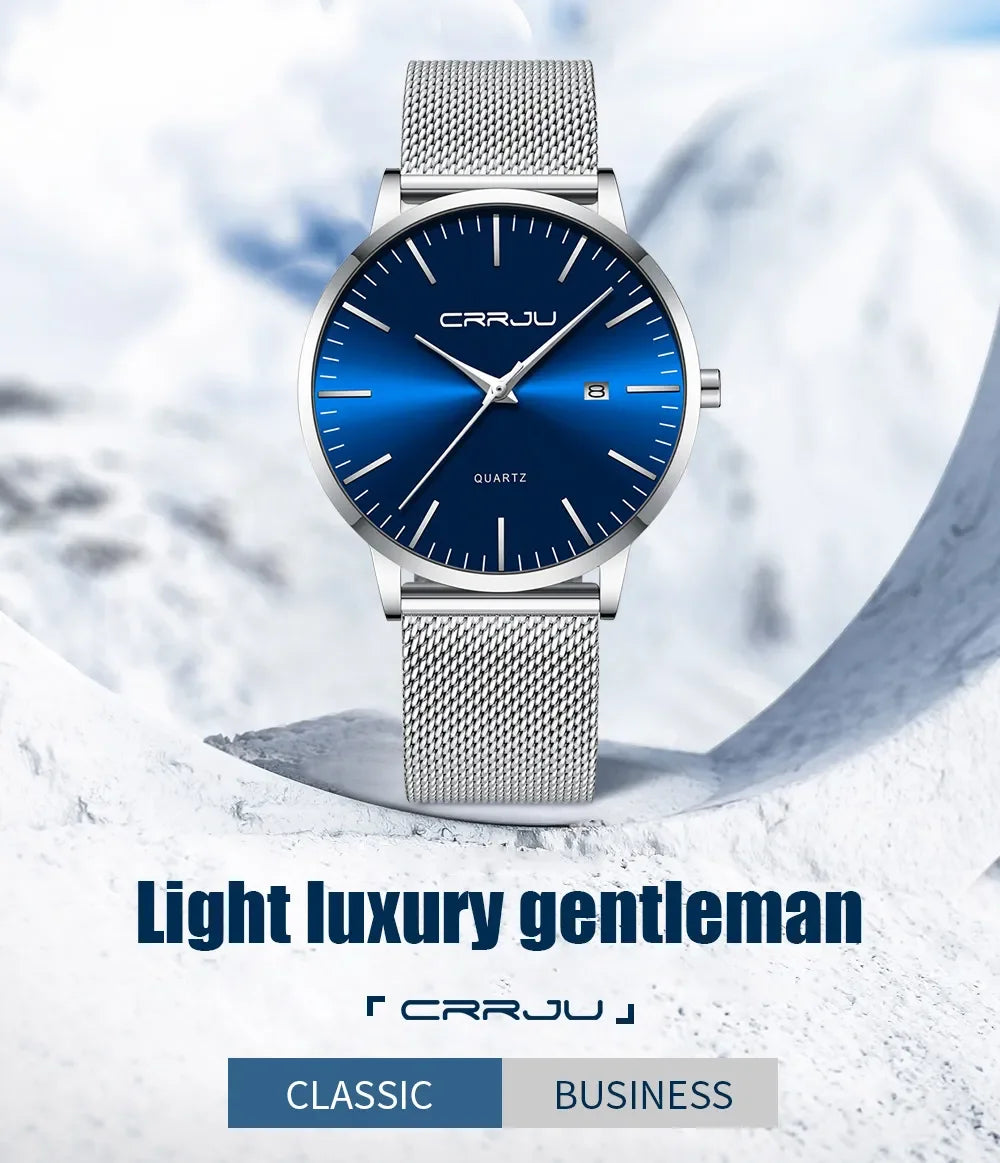 CRRJU Watch for Men, Stainless Steel 40mm with Mesh Strap Mens Watches,Classic Ultra Slim 7mm Men's Wrist Watches Automatic