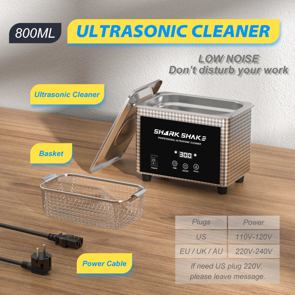 800ml Household Digital Ultrasonic Cleaner 60W Stainless Steel Bath Degas Ultrasound Washing for Watches Jewelry