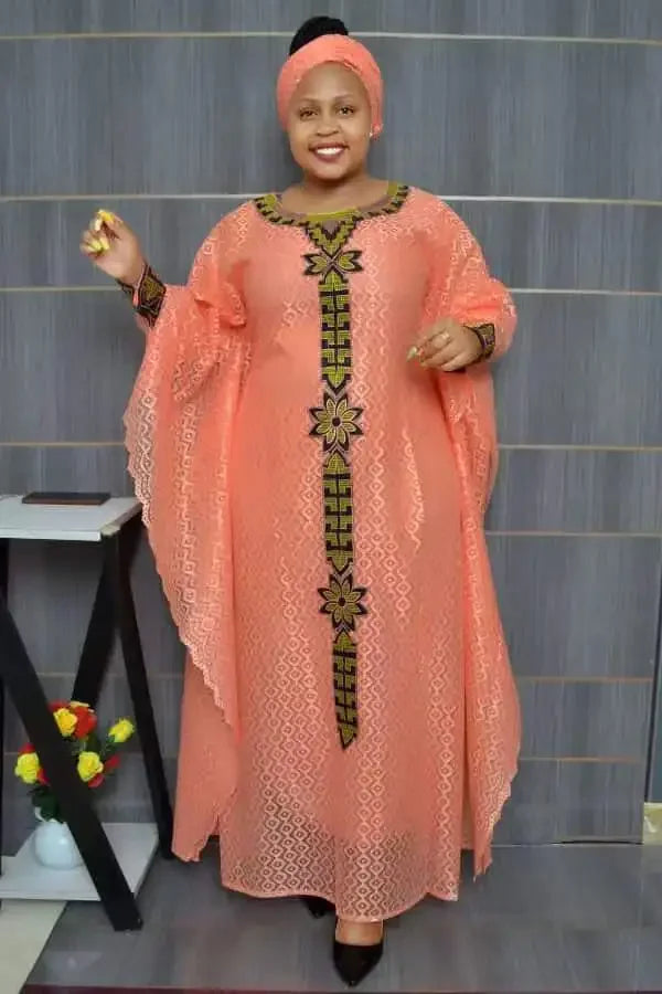 2023 African Dresses for Women Muslim Lace Boubou Dashiki Traditional Africa Clothes Ankara Outfits Evening Gown With Headtie