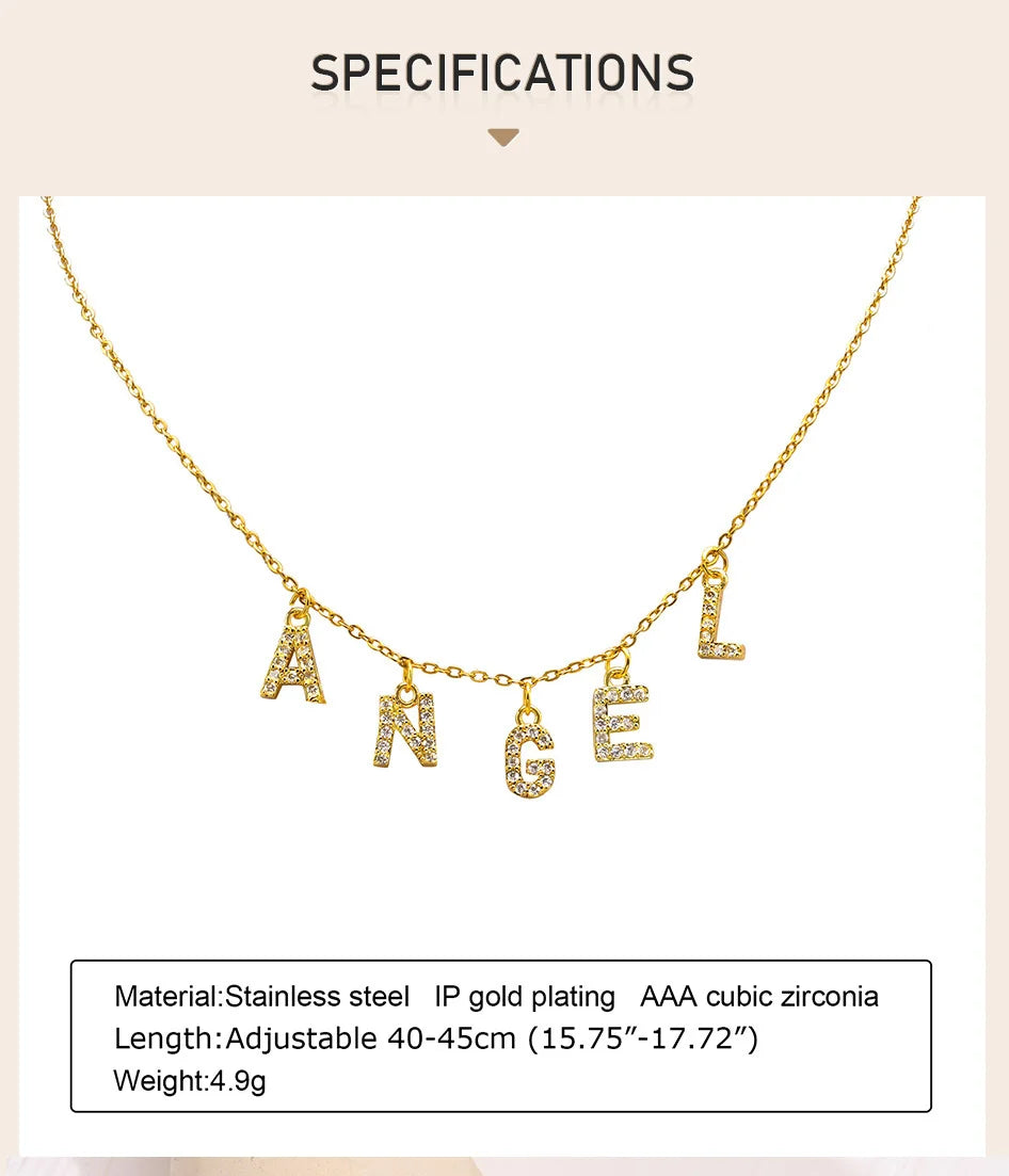 Personalized Initial Name Necklace Stainless Steel Women Alpahbet Letter Pendant ,Initial Collar Statement Charms Gift