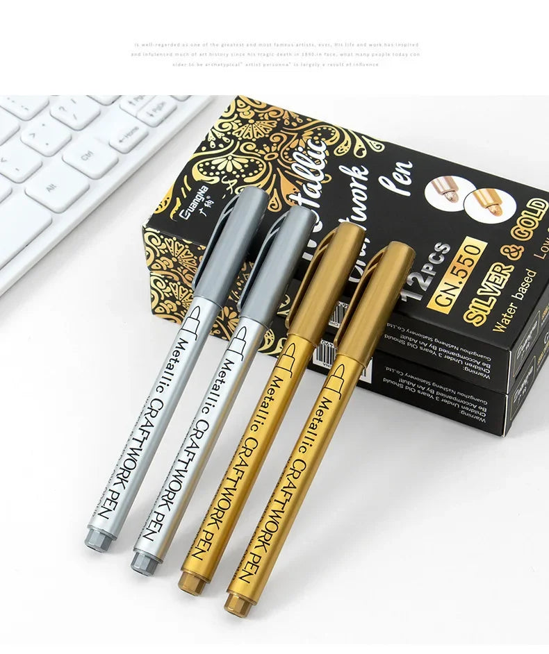 1/2Pcs Brush Metallic Marker Pens Gold Silver Permanent Art Markers Crafts Scrapbooking Painting Stationery School Supplies