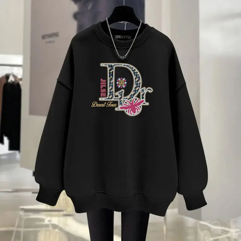 Women's Casual Long-sleeved Hoodie Personal Printed Daily Round Neck Loose Sweatshirts Woman Outdoor Y2K Tracksuit Outerwear