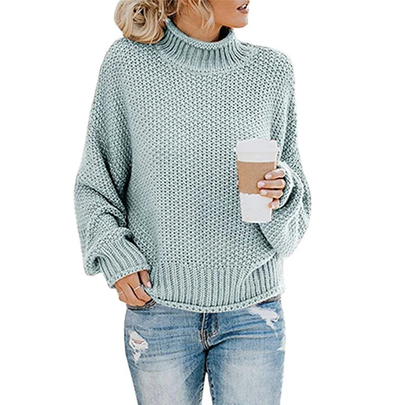 Women's 2024 Turtleneck Batwing Sleeve Loose Oversized Chunky Knitted Pullover Sweater Jumper Tops