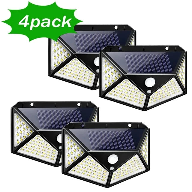 1/2/4/6/10PCS 100 LED Solar Wall Lamp 4 Sides Luminous With Motion Sensor Outdoor Garden Courtyard Waterproof Wall Light