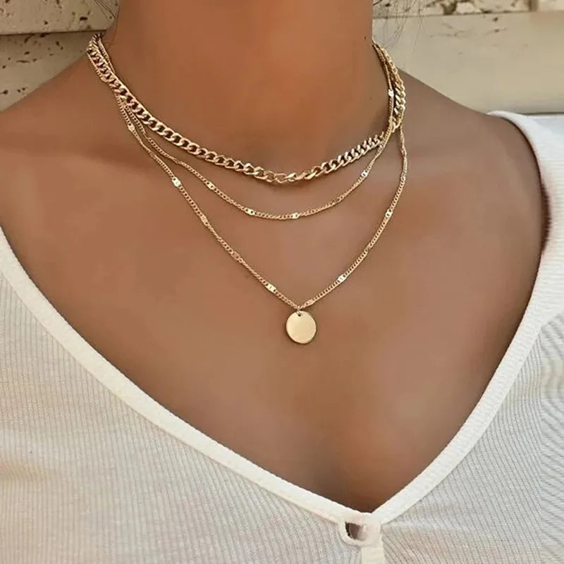 Minimalist Round Stick Pendant Necklace for Women Pearl Clavicle Necklace Leaves Long Chain Fashion Jewelry Statement Girl Gift