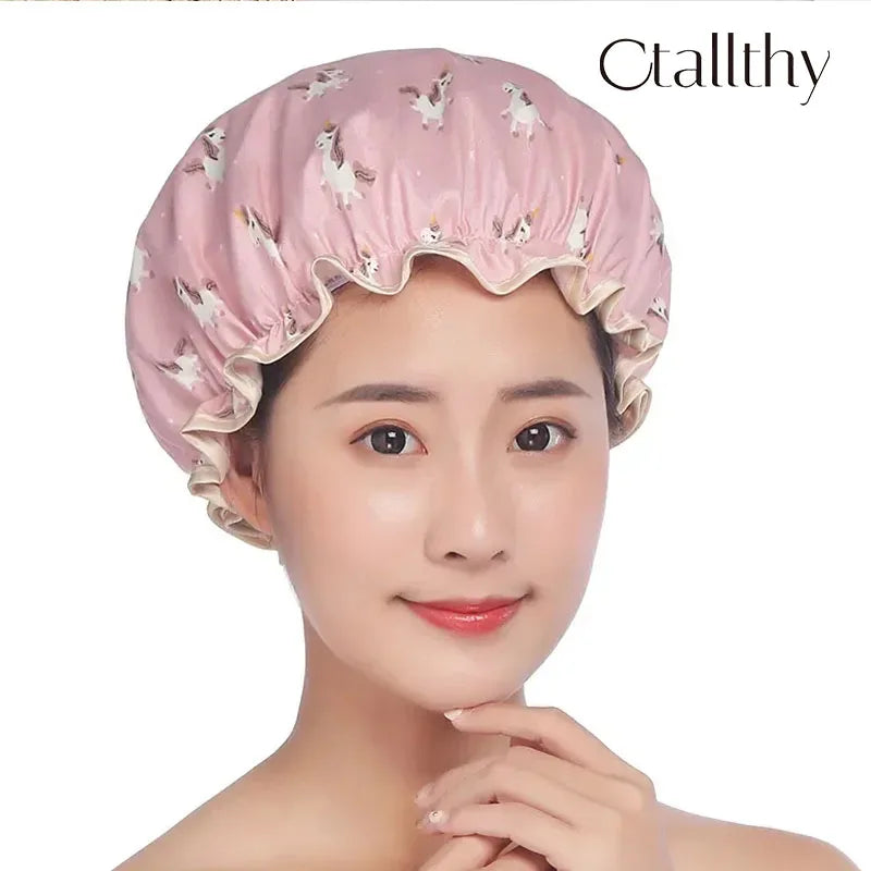 Ctallthy Unicorn Pony Lovely Thick Women Shower Caps Colorful Double Layer Bath Shower Hair Cover Adults Waterproof kitchen hats