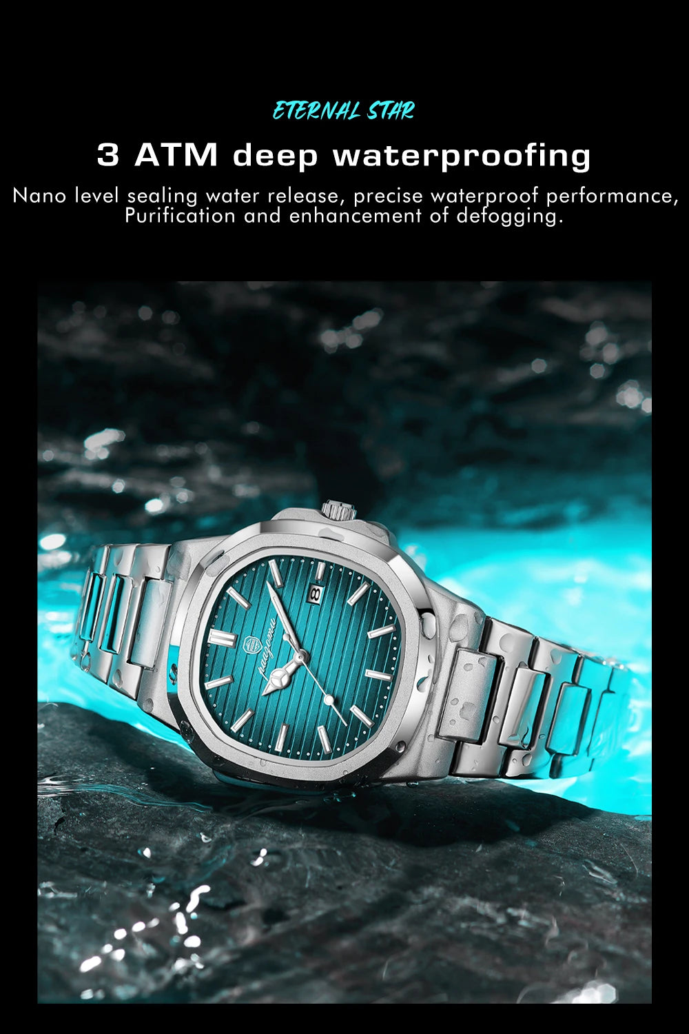 2024 New PENGAGAR Luxury Watch Business Waterproof Male Clock Luminous Date Stainless Steel Square Quartz Men Watch reloj hombre