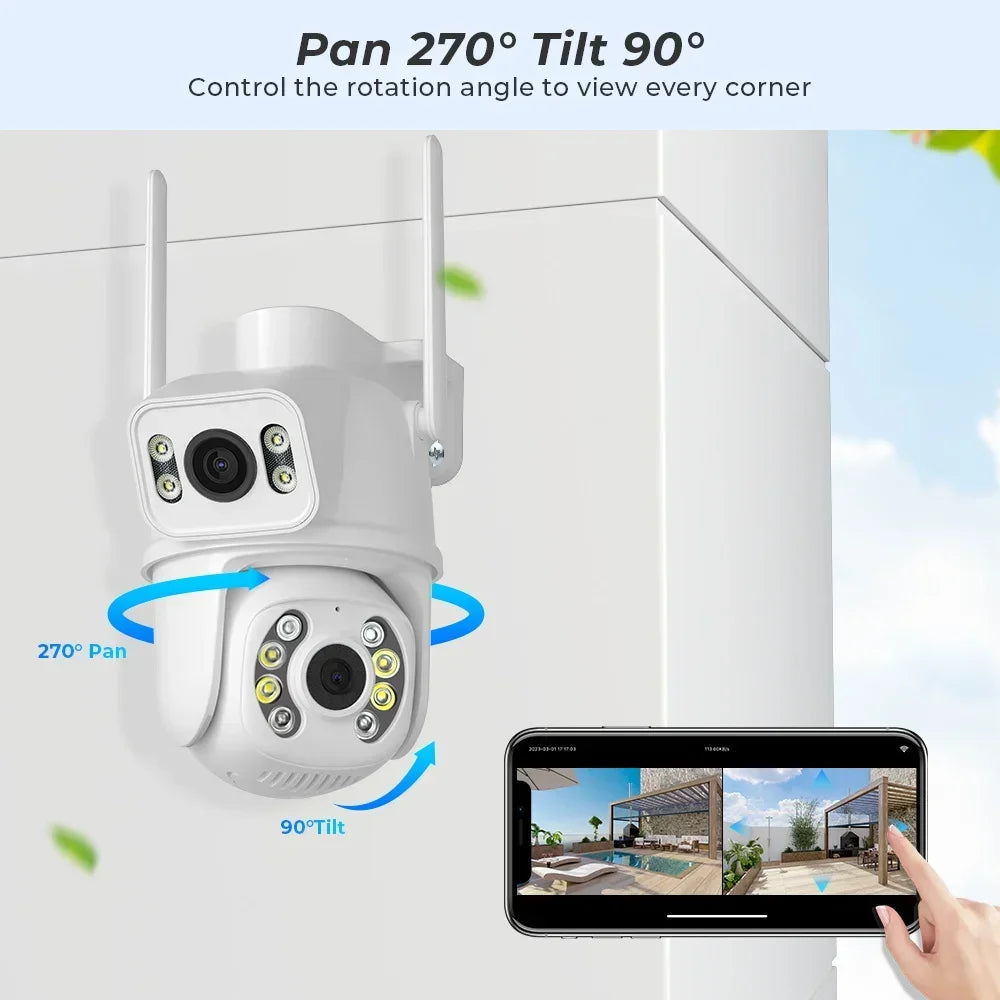 Xiaomi 8MP 4K PTZ Wifi Camera Dual Lens with Dual Screen Human Detect Auto Tracking Wireless Surveillance Camera iCSee