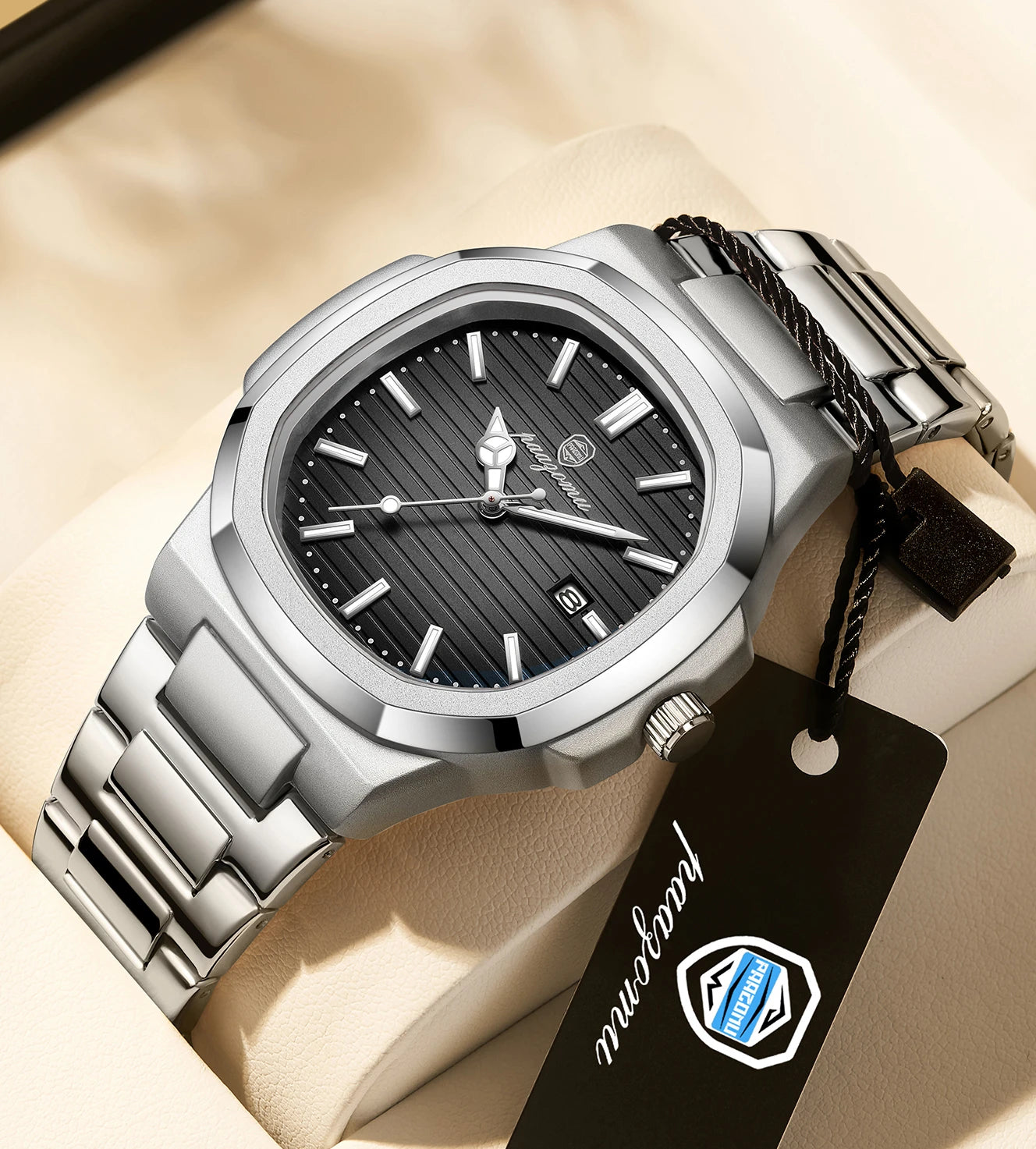 2024 New PENGAGAR Luxury Watch Business Waterproof Male Clock Luminous Date Stainless Steel Square Quartz Men Watch reloj hombre