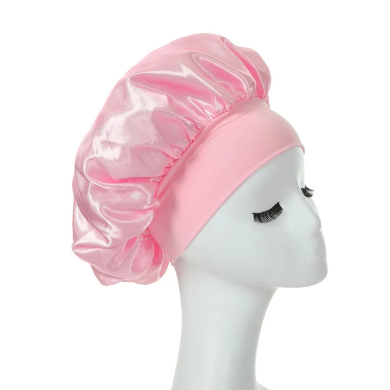 Women Sleeping Caps Bathroom Satin Solid Color Stretch Bonnets Shower Cap Hair Hat for Daily Use and Beauty