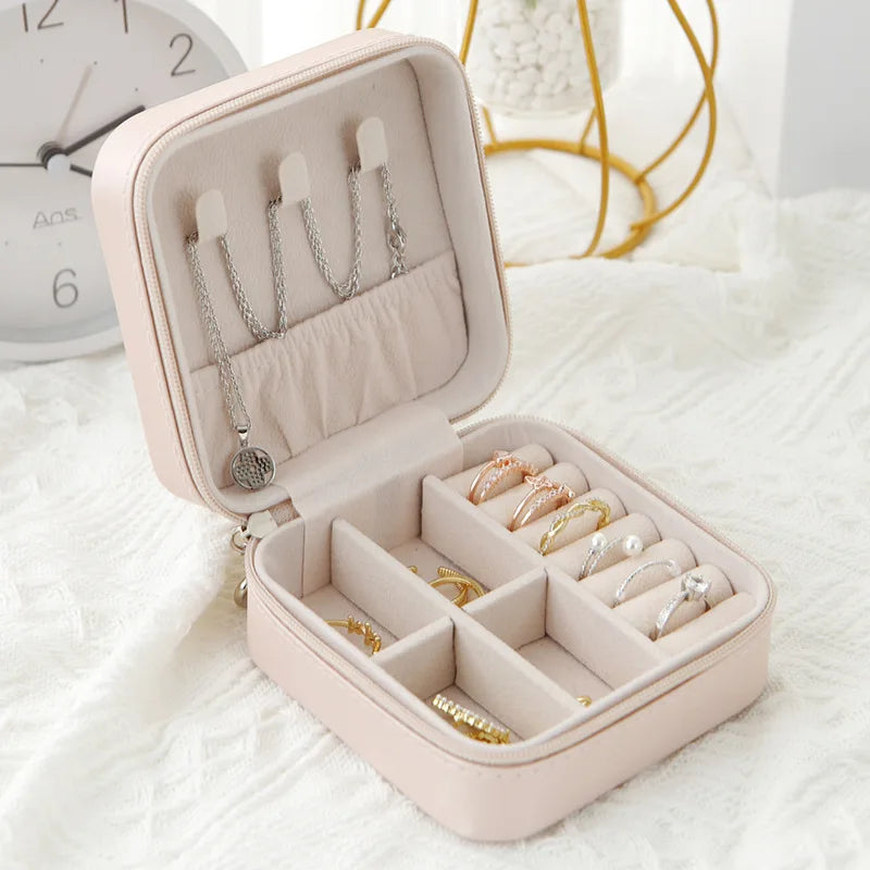 1pcs Single Layer Storage Box Ladies Travel Leather Jewelry Box Classic Black Pure White Fashion Pink Storage Box