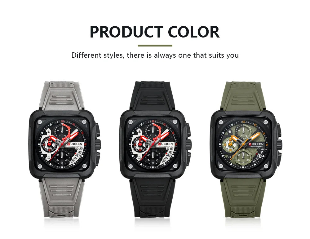 CURREN Top Brand Men's Watches Luxury Square Quartz Wrist Watch Original Waterproof Luminous Chronograph Watch for Men Relogio